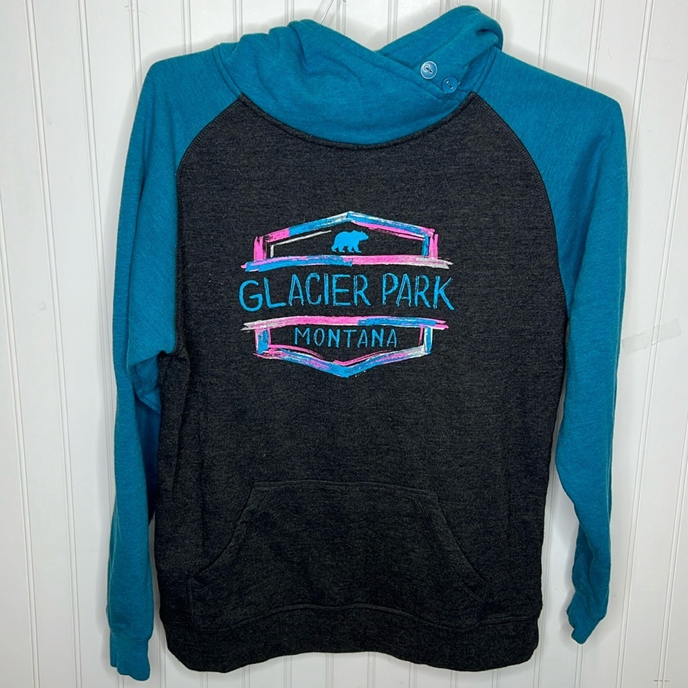 Glacier Park Montana Teal & Charcoal Hooded Sweatshirt